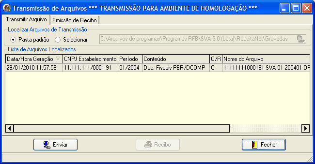 Salvar arquivos para transmissão Receitanet (Retificadora) 