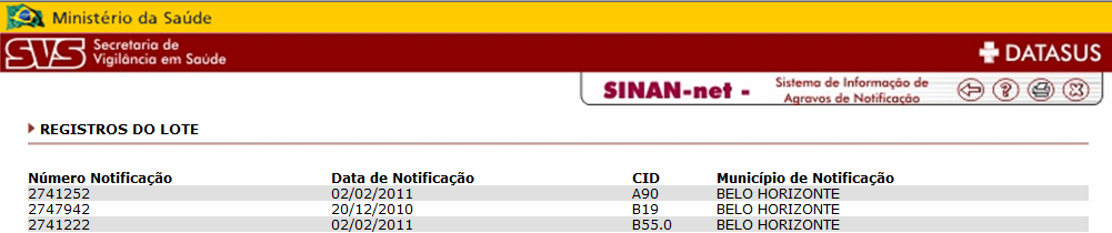 a) Clicar em Visualizar Registros do lote desejado; b) Visualizar os registros.