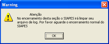 Nas ocasiões em que houver sido gerada carga de atos para envio para o TCE, o SIAPES está programado para limpar o arquivo de log, separando as mensagens anteriores há seis meses em um arquivo a