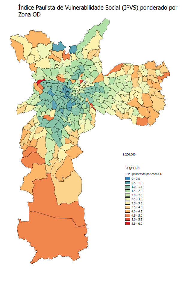 Figura 8 Índice Paulista de Vulnerabilidade Social (IPVS) ponderado por Zona OD Fonte: SP Urbanismo.