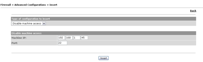 174 Configurações Avançadas Figura 5.13: Rede - Firewall - Inserir Figura 5.14: Rede - Firewall - Desactivar Regra de Acesso que se deseja remover e clicar no botão Apagar.