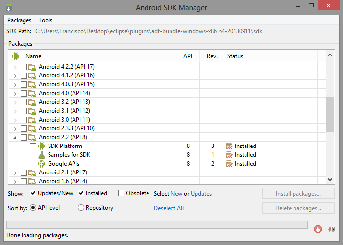 ANDROID SDK O desenvolvimento para a plataforma Android requer a instalação do SDK do Android.