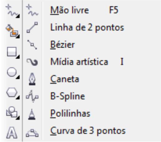 FERRAMENTAS DE DESENHO DE LINHA Mão livre Esta ferramenta permite criar uma linha continua ou um objeto fechado a partir do segmento de linhas.