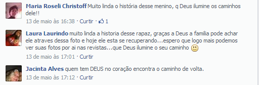 Figura 2 Captura de comentários na foto do mendigo gato de Curitiba Fonte: (FACEBOOK, 2012) Com a validação das comunidades, entram os quatro procedimentos específicos da transposição da etnografia