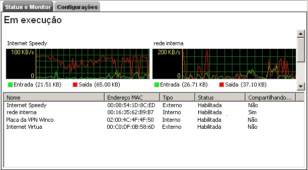 os filtros estão ativados. As seções abaixo mostram as configurações aplicáveis às interfaces de rede. Guia Status e Monitor: computador.