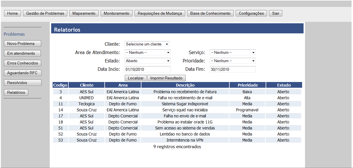 45 Havendo a necessidade de solicitar uma mudança no ambiente para a solução do problema, o usuário deverá alterar o estado do problema para Aguardando RFC conforme melhor visualizado na figura 16.