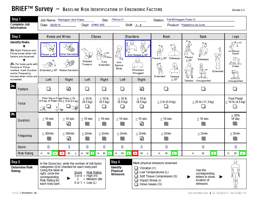 42 4.2.2 Fatores Ergonômicos da Linha de Base de Identificação de Riscos (Baseline Risk Identification of Ergonomic Factors - BRIEF) e Técnica de Pontuação de Exposição do BRIEF (BRIEF Exposure