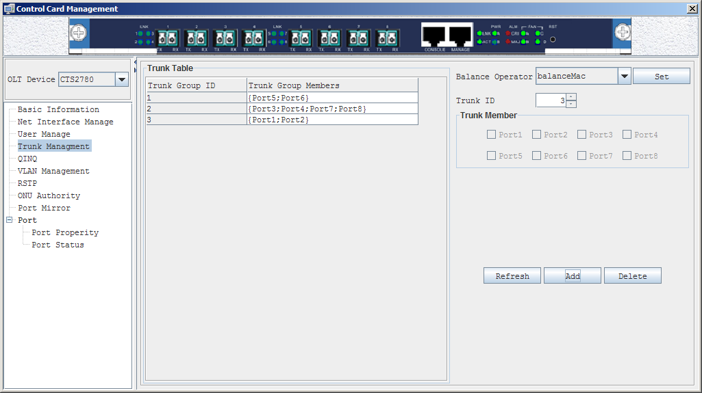 3.4. Trunk management Trunk (port convergence) está pronta para combinar 2 ou mais interfaces físicas em uma lógica aumentando a largura de banda entre o switch e o enlace de rede.