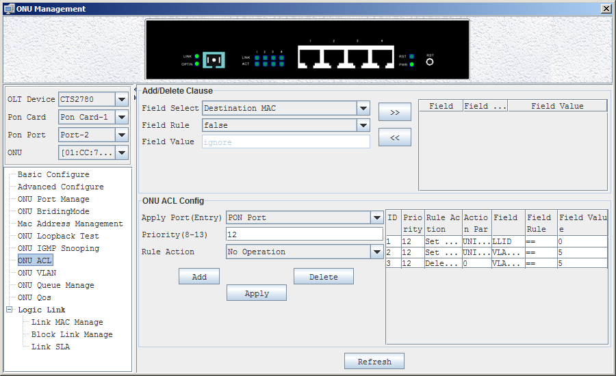 5.9. ONU VLAN Vide a criação de VLAN na opção ONU ACL para as ONUs modelos CTS2701b, CTS2702b e CTS2702. 5.10.