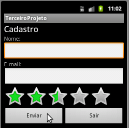 6) Projeto de Exemplo (Terceiro Exemplo) <EditText android:id="@+id/edittextnomecadastrado" android:layout_width="wrap_content" android:layout_height="wrap_content" android:layout_weight="1" >