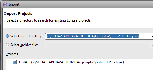 3. Se ainda não tinha procedido ao seu carregamento, execute o IDE que contém o SDK de Sofia2 com o comando s:\sofia2_ide.bat. Ao fim de algum tempo deve abrir-se o Eclipse. 4.