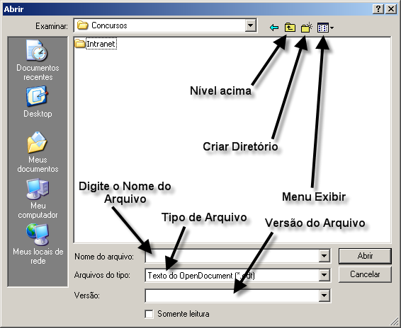 Criando uma nova Planilha Opção permite a criação de um novo documento, cujo tipo (texto, planilha, apresentação, desenho, base de dados) deverá ser selecionado a partir de um sub-menu.