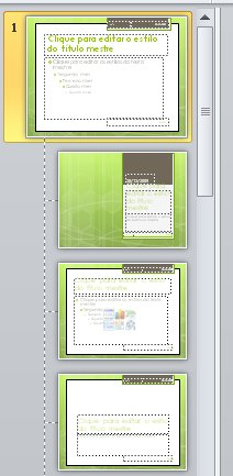 Slide mestre com três layouts diferentes Para que sua apresentação contenha dois ou mais estilos ou temas diferentes (como planos de fundo, esquemas de cores, fontes e efeitos), você precisa inserir