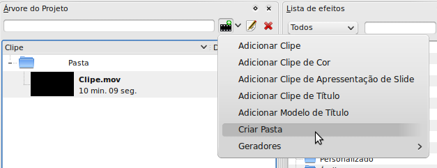 Importando Clipes Uma vez que você tenha criado seu projeto, é preciso importar os clipes a serem trabalhados.