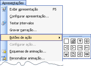 BOTÕES DE AÇÃO (POWER POINT) Permite inserir um botão para navegar entre slides, ativar macros, chamar aplicativos, etc.