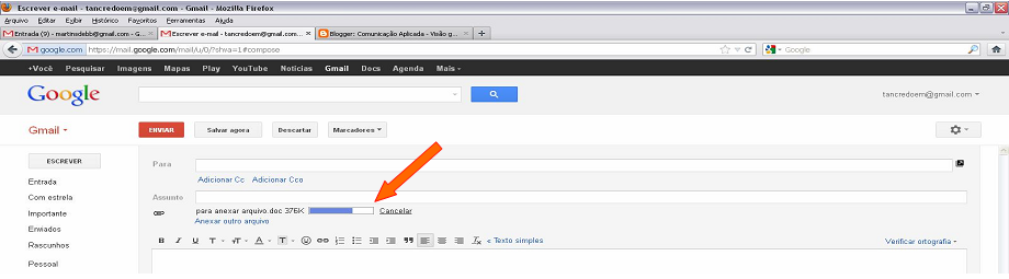 Anexar arquivos no e-mail O Gmail 4.
