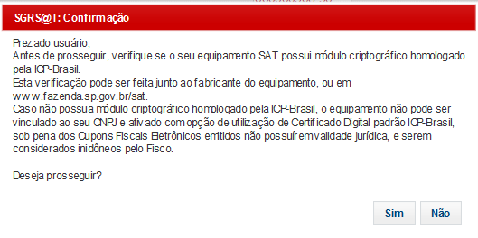 P á g i n a 14 G. Confirmação (Apenas para opção Utilizarei Certificado Digital padrão ICP-Brasil, através.