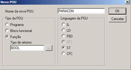 57 Figura 33. Criação da Função PARACON em ST 4.4 Adequação de valores para o Bloco Funcional BF_Paracon A programação da Função PARACON foi baseada no algoritmo Para- Analisador da LPA2V.