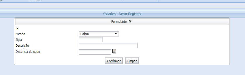 Para adicionar uma nova cidade, vai em NOVO REGISTRO