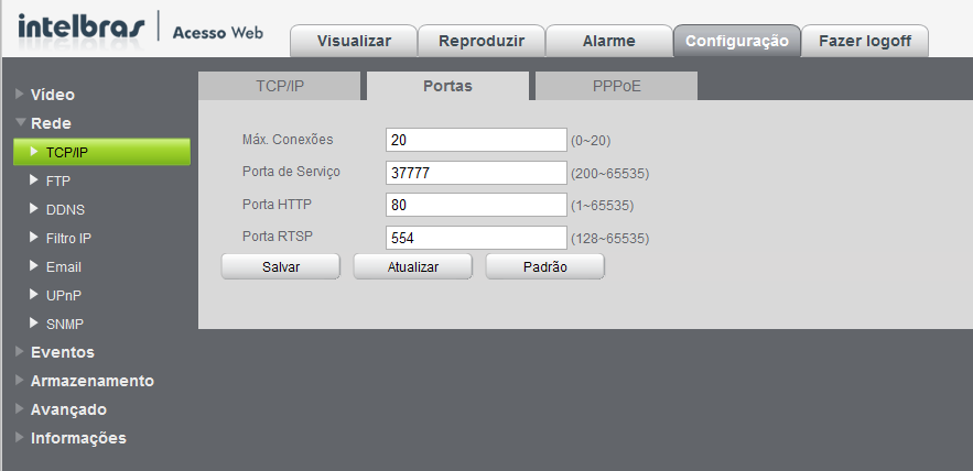 Download LAN: quando habilitado, a velocidade de download dos arquivos gravados no DVR para um computador em uma rede local será maior, porém, a visualização das imagens será mais lenta. Obs.