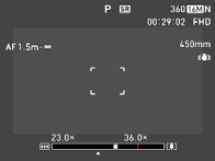 Informações no monitor durante uma operação de zoom Uma grande variedade de informações aparece no monitor durante a operação de zoom.