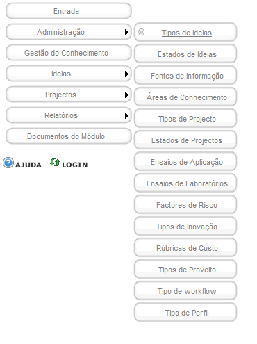 Sistemas de apoio à gestão de inovação - Anexo II Softwares de apoio à inovação Administração do Módulo de heidi Todas as opções de selecção, por exemplo, das caixas de escolha, derivam dos dados