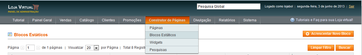 Você deverá configurar o campo Habilitar Modo de Testes para Sim e mudar a opção do campo Grupo de Clientes com Acesso ao Modo de Teste para o novo grupo de clientes que acabamos de criar.