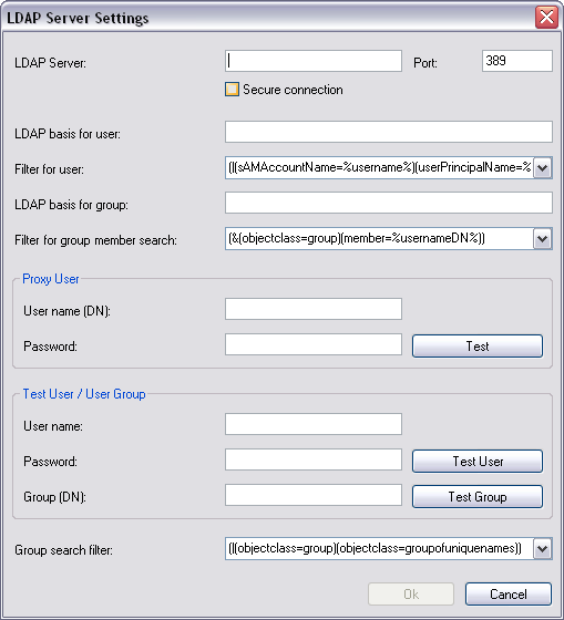 Bosch Video Management System Página Grupos de Utilizadores pt 251 Definições do Servidor LDAP Servidor LDAP: Introduza o nome do servidor LDAP.