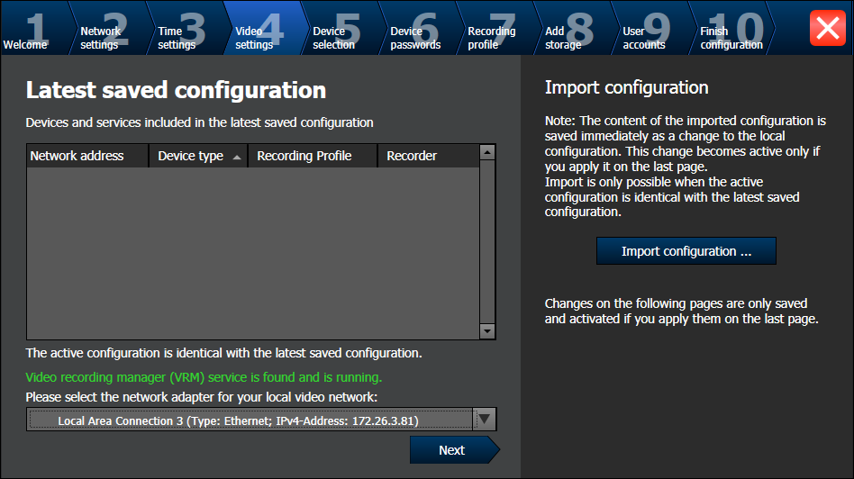 48 pt Começar Bosch Video Management System Página Latest saved configuration Esta página apresenta a última configuração guardada.