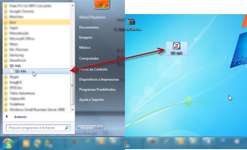 12. Aceda à aplicação através do ícone de atalho SIS-MA ou pelo menu de Todos os Programas; 13.