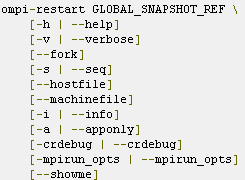 Anexo C OMPI-RESTART O comando ompi-restart é fornecido para reiniciar a aplicação, baseado em um checkpoint da aplicação MPI.