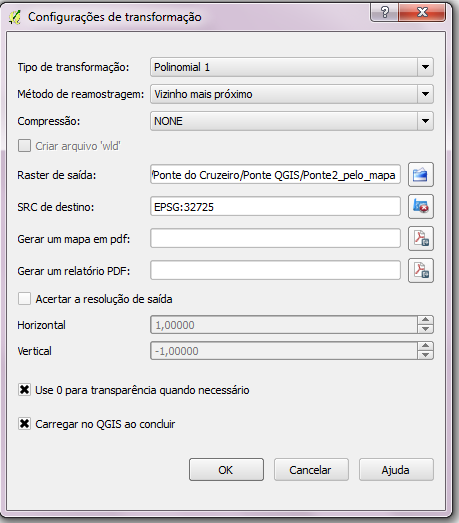 28 Figura 12 Escolhendo as configurações de transformação Fonte: Print screen do aplicativo QGIS 2.0.1-Dufour Concluída a escolha dos pontos de controle, clicar em Arquivo > Salvar pontos GCP como.