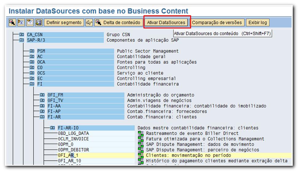 Do outro lado, pensando no sistema fonte ECC, também temos Business Content dos Extratores (Datasources).