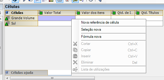 Reporting Definição de células Você obrigatoriamente necessita ter duas estruturas em sua query para a utilização de células.