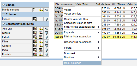 Reporting Navegação Web A navegação em uma query não tem muito segredo. Utilizamos muito o botão direito para acesso menu de contexto e demais opções.