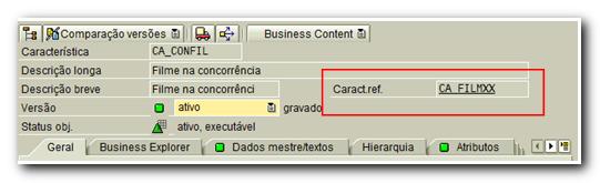 Criação de Infoobjetos - Características Para criar um Infoobjeto Característica utilize o botão direito do mouse em um catálogo de Características, e escolha Criar Infoobjeto: Depois escolha um nome