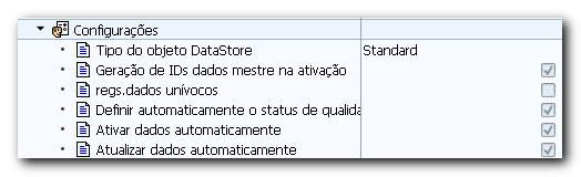 Parâmetros de configuração de uma DSO: Geração de IDS dados mestre na ativação: Já vem como padrão. O BW irá gerar um SID para os dados mestres caso não exista.