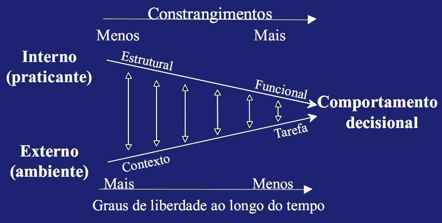 Figura 4 Dinâmica ecológica do comportamento decisional Fonte: Araújo (2010) Para Araújo (2005) tomar decisões é selecionar affordances (orientar o curso da ação) direcionadas para um objetivo.