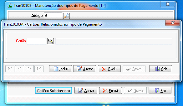 3. Tipo de Pagamento Cartão/Convênio (Tran10103 Manutenção dos Tipos de Pagamento [TP]) No tipo de pagamento, rotina Tran10103 - Manutenção dos Tipos de Pagamento [TP], para o tipo 2-Cartão/Convênio,