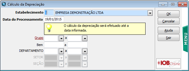 2 Módulos 2.1 Depreciação A depreciação é calculada por período mensal.