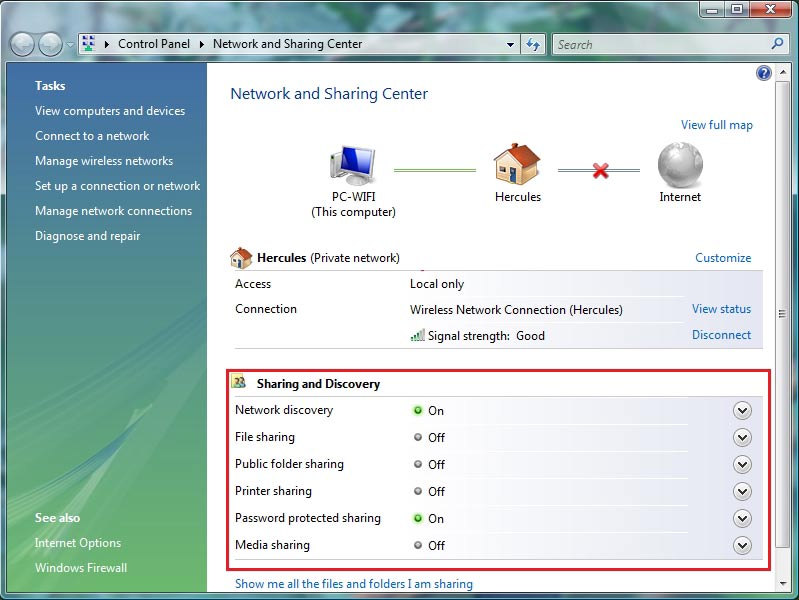 HWNR-300 Nota: Para abrir o Centro de Rede e Partilha, clique no ícone de rede presente na barra de tarefas do Windows e a seguir na ligação Centro de