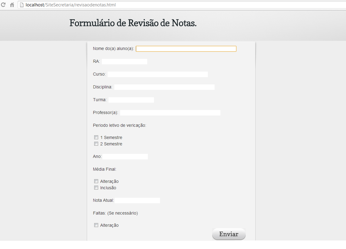 40 3 Revisão de Notas: Após clicar na aba de número 3 o usuário terá de preencher um formulário proposto.