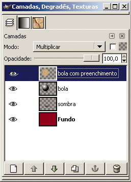 Figura 33 - Camadas, Degradês e Texturas com a aba de camadas ativa. Figura 34 - Camadas, DegradÊs e Texturas com a aba de texturas ativa.