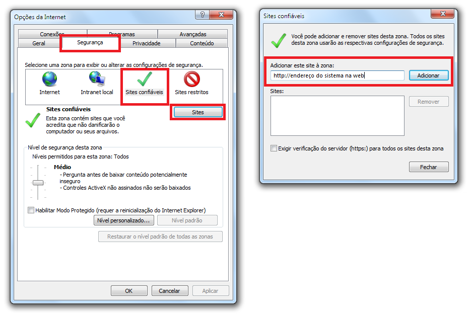 Título do documento 5.2.1.3. Configurações de Controles ActiveX e plug-ins No Internet Explorer, selecione Ferramentas\Opções da Internet\Segurança\Sites Confiáveis\Nível Personalizado.