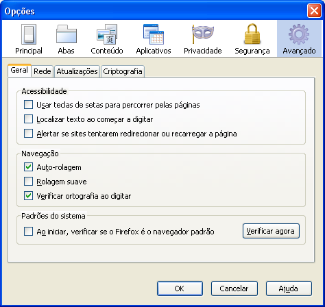 A) Principal. Definimos a Página Inicial, a pasta de download e os complementos. D) Segurança. Definimos alertas de invasão e senhas. B) Conteúdo.