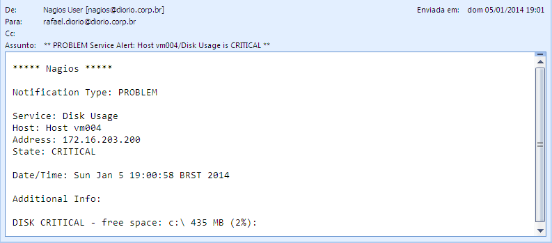 Figura 9. Mensagens de alerta sinalizando anormalidades e/ou problemas na rede, visualizadas por meio da interface web da solução Nagios. Figura 10.