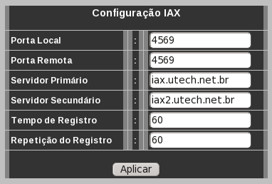 4.4 Configuração IAX (Menu IAX) Neste menu estão as configurações comuns para o protocolo IAX (InterAsterisk exchange).