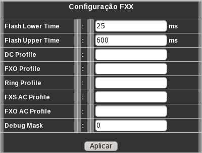 4.15 Configuração FXX (menu FXX) Menu de configurações avançadas das interfaces do dispositivo.