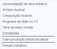 Apresentações em rádio ou TV (dança, música, teatro, etc).
