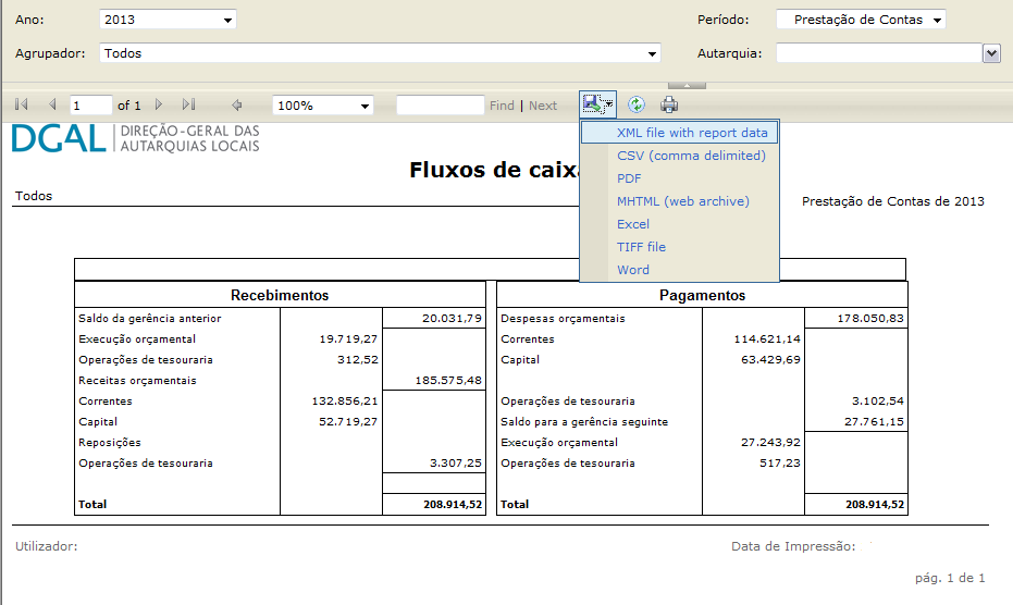 8. A impressão do relatório através do botão poderá não resultar da forma desejada, dependendo do browser que se utiliza.